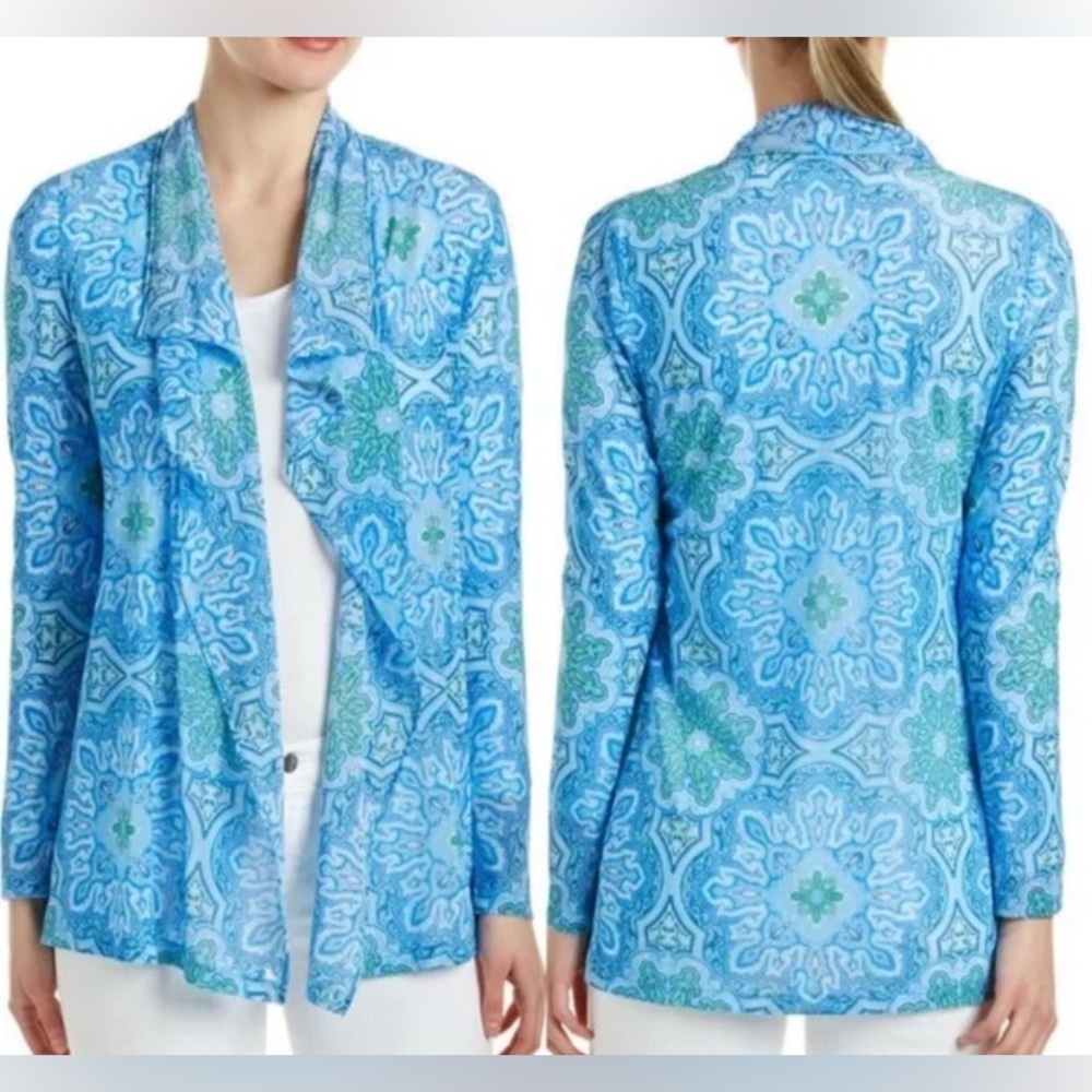 J.McLaughlin Balboa Knit Mesh Drape Blue Paisley Women's size XL
